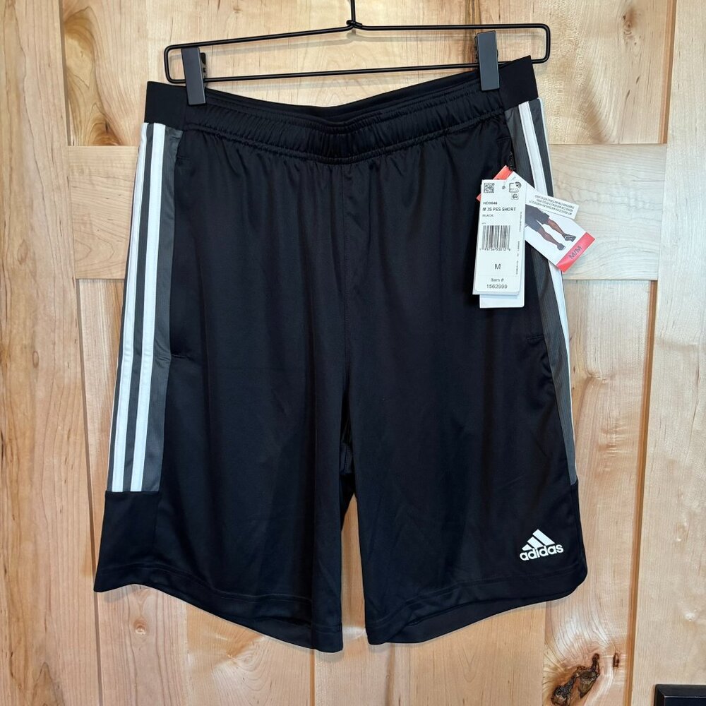 NWT Adidas Aeroready 3S PES Athletic Shorts M Black Gray White Stripes